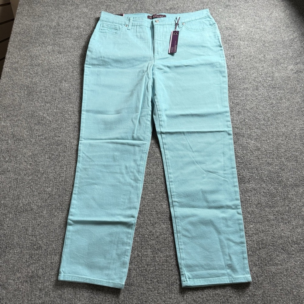 NWT Gloria Vanderbilt Amanda Pants Mint Aqua Blue Green Straight Leg 14 Short
